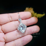 Blue Aquamarine Necklace - Royal Flower Style - 18KGP @ Sterling Silver - Gemstone Flower - Blue Aquamarine Pendant - March Birthstone #664