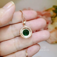 Round 3 CT Emerald Necklace Rose gold Gemstone Sun Halo Pendant Sterling Silver #525