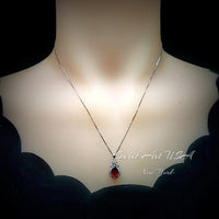 Garnet Necklace - 18KGP @ Sterling Silver - Dainty Garnet Pendant - January Birthstone - Pear Cut Garnet Jewelry