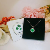 Round 3 CT Emerald Necklace Rose gold Gemstone Sun Halo Pendant Sterling Silver #525