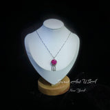 Pink Sapphire Necklace 18KGP @ Sterling Silver Dream Catcher Necklace - 6 CT Round - Large Pink Sapphire Pendant - Dreamcatcher Pendant #771