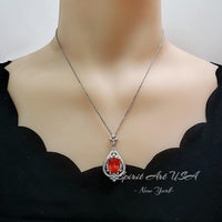 5 Ct Sunstone Necklace in Sterling Silver - Spiritual Flower Design with Scissor Cut Lab Orange Sapphire Tangerine white gold tone #986
