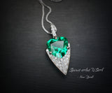 Large Trillion Cut Emerald Necklace - 18KGP Sterling Silver - Protective Queen's Guard Sword - May Birthstone #763