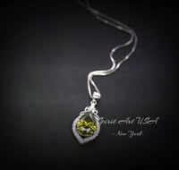 Dainty Teardrop Peridot Necklace, Tiny Green Peridot Pendant, Gemstone Rounded Lab Created Green Gemstone August Birthstone Jewelry #182