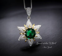 Diamond Star Emerald Necklace - 18KGP & Sterling Silver - Luxury 6 Point Star Pendant - Green Emerald Jewelry - Hexagram Celestial Art Deco
