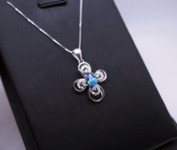 Topaz Cross Necklace - 18KGP @ Sterling Silver - Cross Flower - Blue Topaz Necklace - Blue Topaz pendant - Blue Topaz jewelry #239