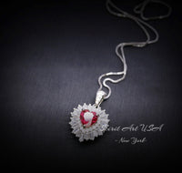 Double Halo Ruby Necklace - Red Ruby Heart Pendant - 18KGP @ Sterling Silver - Dainty Ruby Pendant - July Birthstone #268