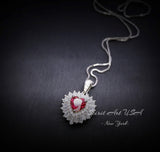 Double Halo Ruby Necklace - Red Ruby Heart Pendant - 18KGP @ Sterling Silver - Dainty Ruby Pendant - July Birthstone #268
