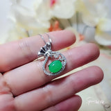 Money Pouch Emerald Jade Necklace - 18KGP @ Sterling Silver - Green Jade Pendant #323