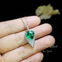 Large Trillion Cut Emerald Necklace - 18KGP Sterling Silver - Protective Queen's Guard Sword - May Birthstone #763