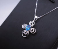 Topaz Cross Necklace - 18KGP @ Sterling Silver - Cross Flower - Blue Topaz Necklace - Blue Topaz pendant - Blue Topaz jewelry #239