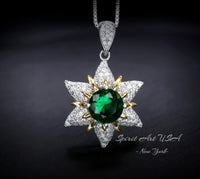 Diamond Star Emerald Necklace - 18KGP & Sterling Silver - Luxury 6 Point Star Pendant - Green Emerald Jewelry - Hexagram Celestial Art Deco