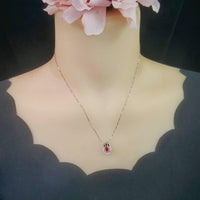 Tiny Ruby Necklace Horseshoe Style - 18KGP @ Sterling Silver - July Birthstone - One necklace two wearing - Minimalist Ruby Jewelry #188