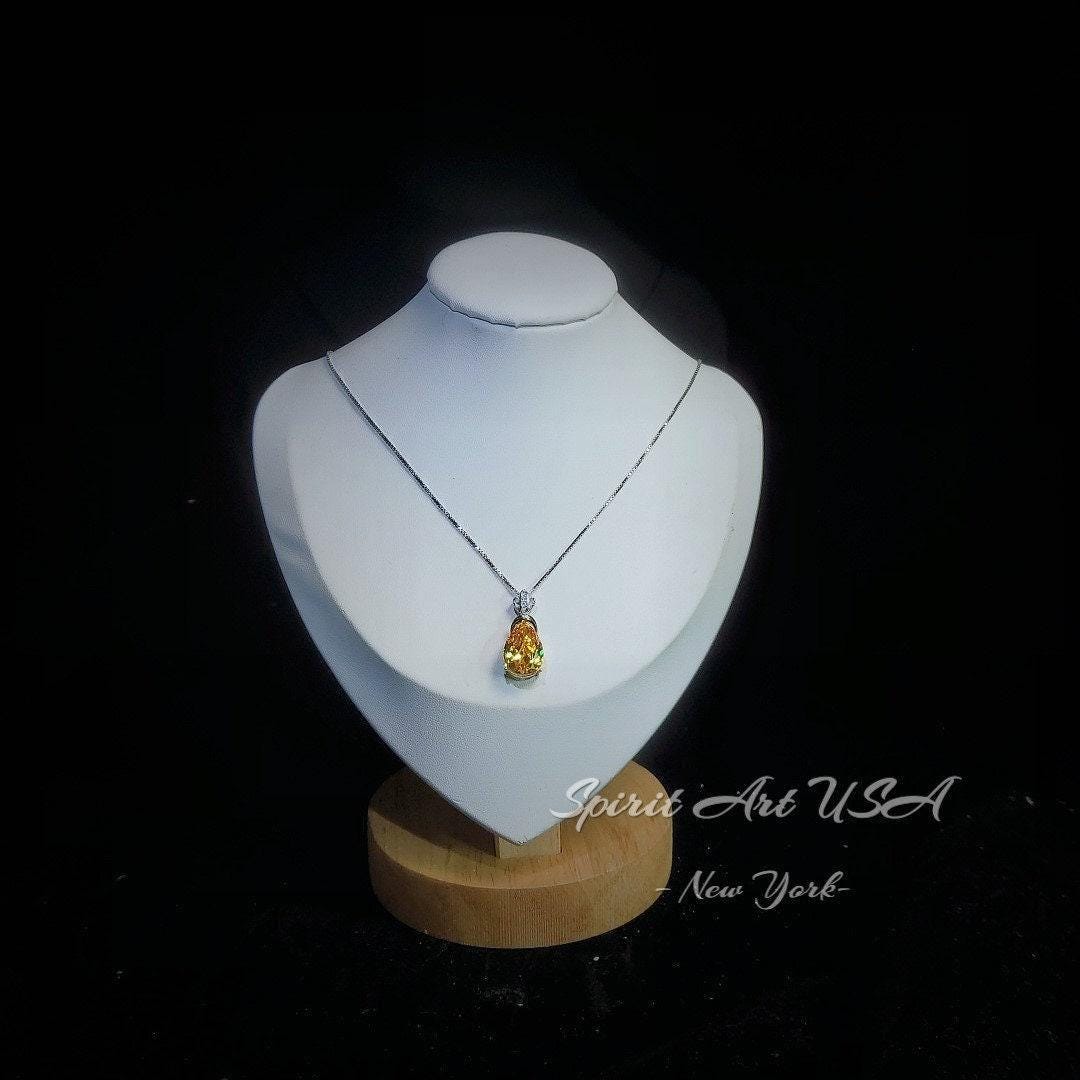 Human Created Yellow Moissanite diamond - 18kgp @ Sterling Silver Created Citrine Diamond Crown Style - 6 CT Yellow Moissanite Pendant #597