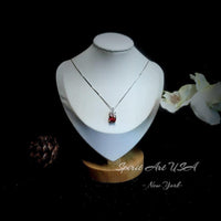 Pigeon Blood Ruby Necklace - Square Scisson Cut Red Ruby Pendant - 18KGP Sterling Silver Floral Design Three petal flower #412