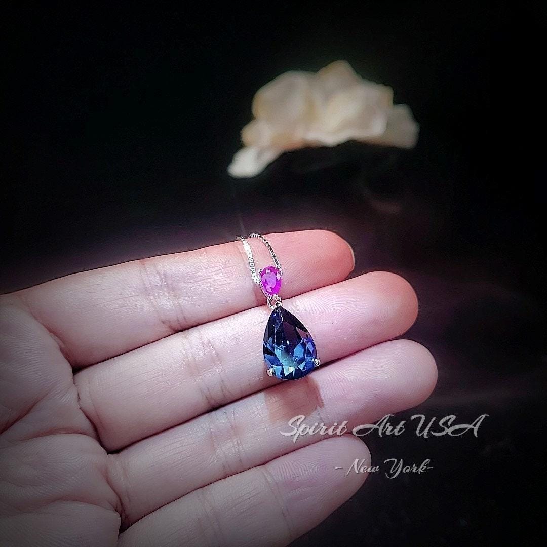 Large Teardrop Blue Sapphire Necklace - Pear Cut 7 CT Blue Sapphire Pendant 18KGP Sterling Silver - September Birthstone #858