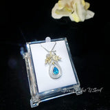 Teardrop Swiss Blue Topaz Necklace The Tree Of Life Pendant 18KGP @ Sterling Silver Olive branch 2.5 Ct Pear Cut Blue Topaz Jewelry #851