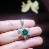 Diamond Star Emerald Necklace - 18KGP & Sterling Silver - Luxury 6 Point Star Pendant - Green Emerald Jewelry - Hexagram Celestial Art Deco