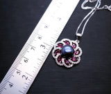 Black Pearl Necklace - Pink Tourmaline Pendant - Dainty Full Sterling Silver Natural South Sea Black Pearl - Single Pearl Necklace 1089