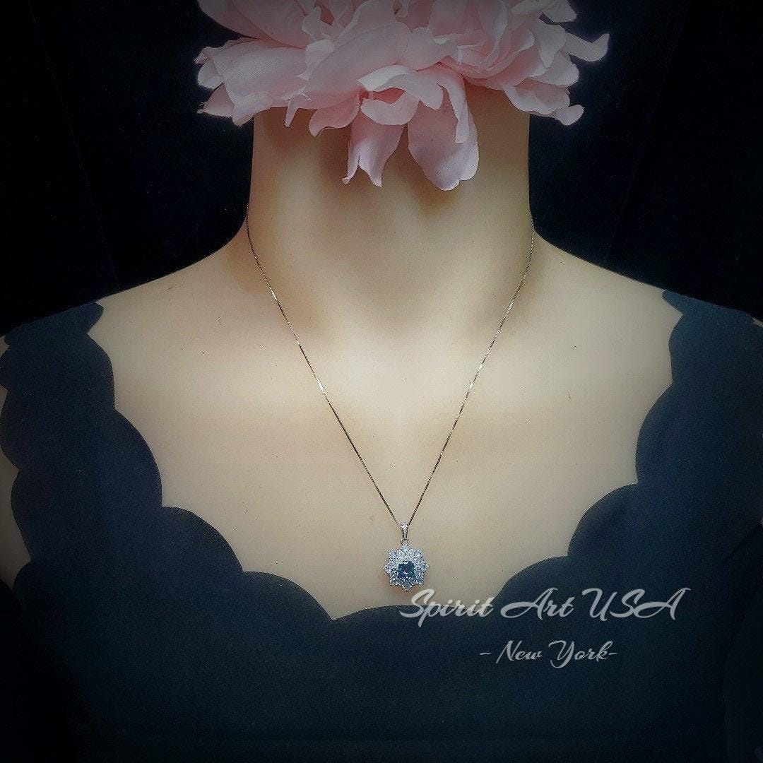 Mystic Topaz Necklace - Gemstone Snow Flower Pendant - Sterling Silver Round 6mm Mystic Topaz Pendant - 18KGP Double halo style #497