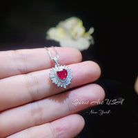 Double Halo Ruby Necklace - Red Ruby Heart Pendant - 18KGP @ Sterling Silver - Dainty Ruby Pendant - July Birthstone #268