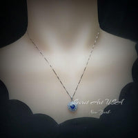Blue Sapphire Necklace Gemstone Double Halo Heart Style 18kgp @ Sterling Silver Dainty Blue Sapphire Heart Pendant September Birthstone #296