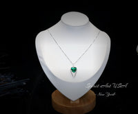 Large Trillion Cut Emerald Necklace - 18KGP Sterling Silver - Protective Queen's Guard Sword - May Birthstone #763