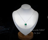 Large Trillion Cut Emerald Necklace - 18KGP Sterling Silver - Protective Queen's Guard Sword - May Birthstone #763
