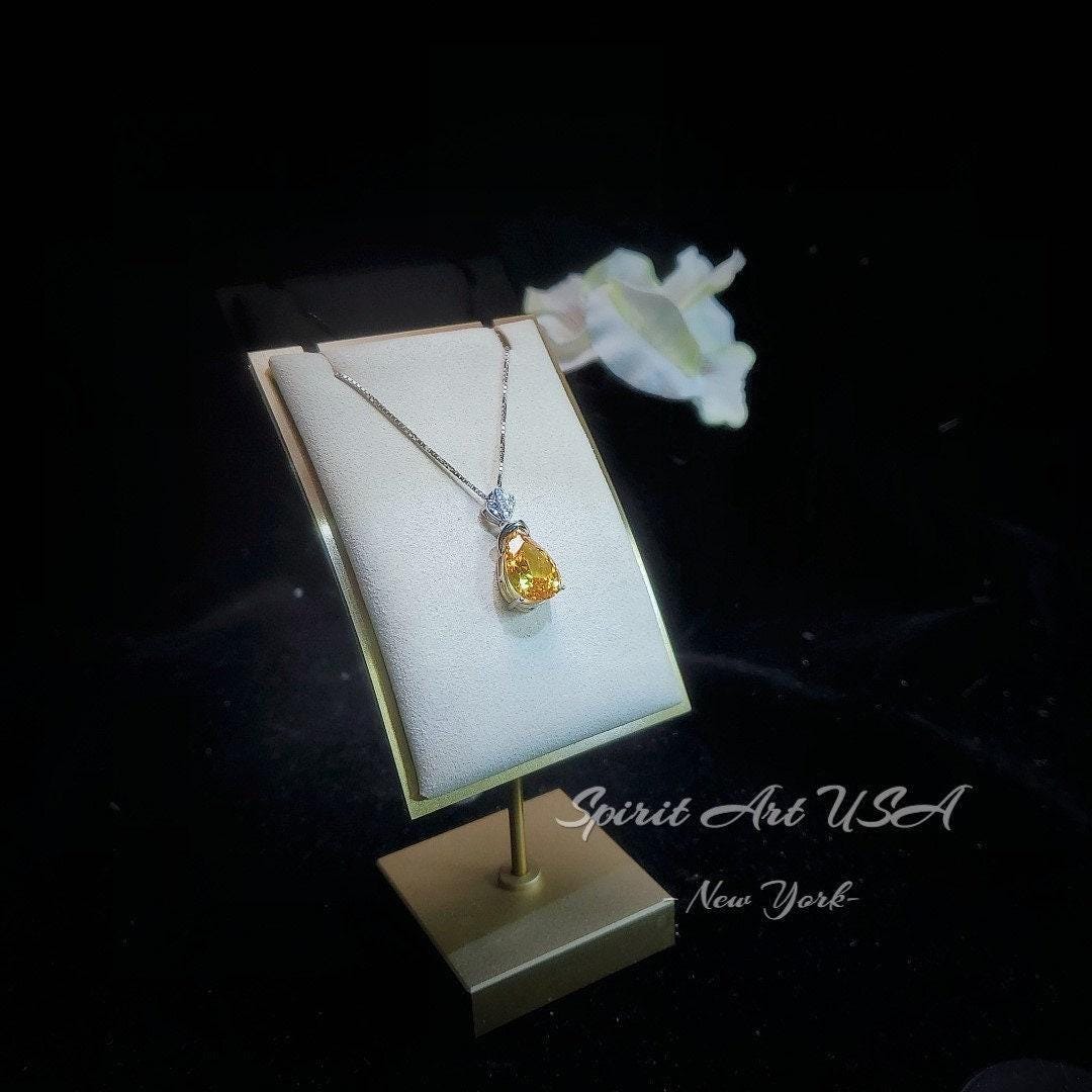 Human Created Yellow Moissanite diamond - 18kgp @ Sterling Silver Created Citrine Diamond Crown Style - 6 CT Yellow Moissanite Pendant #597