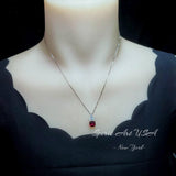 Pigeon Blood Ruby Necklace - Square Scisson Cut Red Ruby Pendant - 18KGP Sterling Silver Floral Design Three petal flower #412
