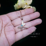 Dragonfly Blue Topaz Necklace - Rose Gold Coated 925 Sterling Silver #338