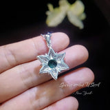 Diamond Star Emerald Necklace - 18KGP & Sterling Silver - Luxury 6 Point Star Pendant - Green Emerald Jewelry - Hexagram Celestial Art Deco