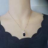 Black Onyx Necklace - Rose Gold Royal Crown Necklace - High Energy Frequency Protective Oval Natural Genuine Black Onyx Pendant #645