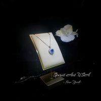 Blue Sapphire Necklace Gemstone Double Halo Heart Style 18kgp @ Sterling Silver Dainty Blue Sapphire Heart Pendant September Birthstone #296