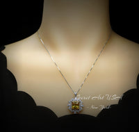 Yellow Moissanite Gemstone Necklace - Halo Square 7 CT Yellow Gemstone Pendant - November Birthstone-18KGP 925S #874