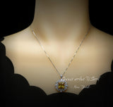 Yellow Moissanite Gemstone Necklace - Halo Square 7 CT Yellow Gemstone Pendant - November Birthstone-18KGP 925S #874