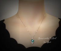 Large Trillion Cut Emerald Necklace - 18KGP Sterling Silver - Protective Queen's Guard Sword - May Birthstone #763