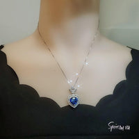 Tanzanite Necklace - Gemstone Royal Ocean Heart Tanzanite Pendant - 7 CT Double Halo Crown Blue Tanzanite Titanic Jewelry #896