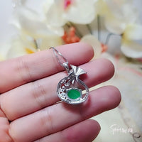 Money Pouch Emerald Jade Necklace - 18KGP @ Sterling Silver - Green Jade Pendant #323