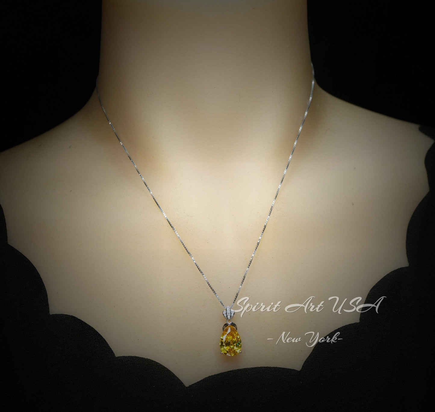 Human Created Yellow Moissanite diamond - 18kgp @ Sterling Silver Created Citrine Diamond Crown Style - 6 CT Yellow Moissanite Pendant #597
