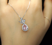Morganite Necklace - Three Petal Style Morganite Pendant - 18KGP @ Sterling Silver #420