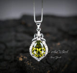 Dainty Teardrop Peridot Necklace, Tiny Green Peridot Pendant, Gemstone Rounded Lab Created Green Gemstone August Birthstone Jewelry #182