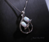 Opal Necklace - 18kGP @ Sterling Silver - Rose Gold - Created White Opal Necklace - Double Oval Opal Leaf Style #127