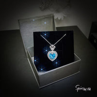 Large Blue Topaz Heart Necklace Full Sterling Silver Ocean Heart of the Ocean My Heart Will Go ON Topaz Pendant 1101