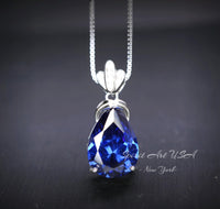 Large Teardrop Tanzanite Necklace - 18KGP Sterling Silver December Birthstone - Pear Cut 7 CT Blue Tanzanite Jewelry #780