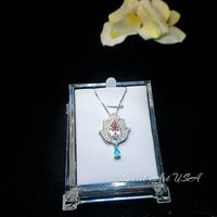 Pink Morganite Necklace Gemstone Lotus Flower Pendant Full Sterling Silver White Gold coated Teardrop Halo Large Pink Gemstone 3 CT #920
