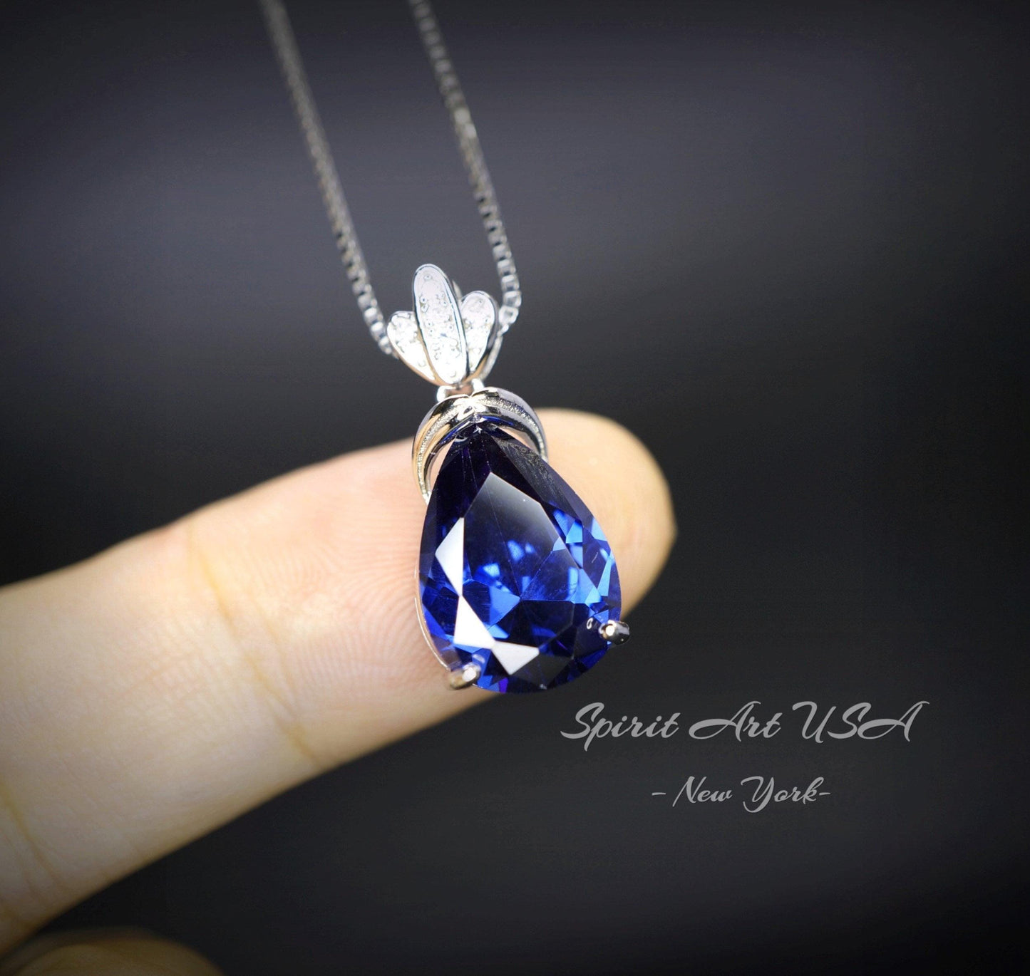 Large Teardrop Tanzanite Necklace - 18KGP Sterling Silver December Birthstone - Pear Cut 7 CT Blue Tanzanite Jewelry #780