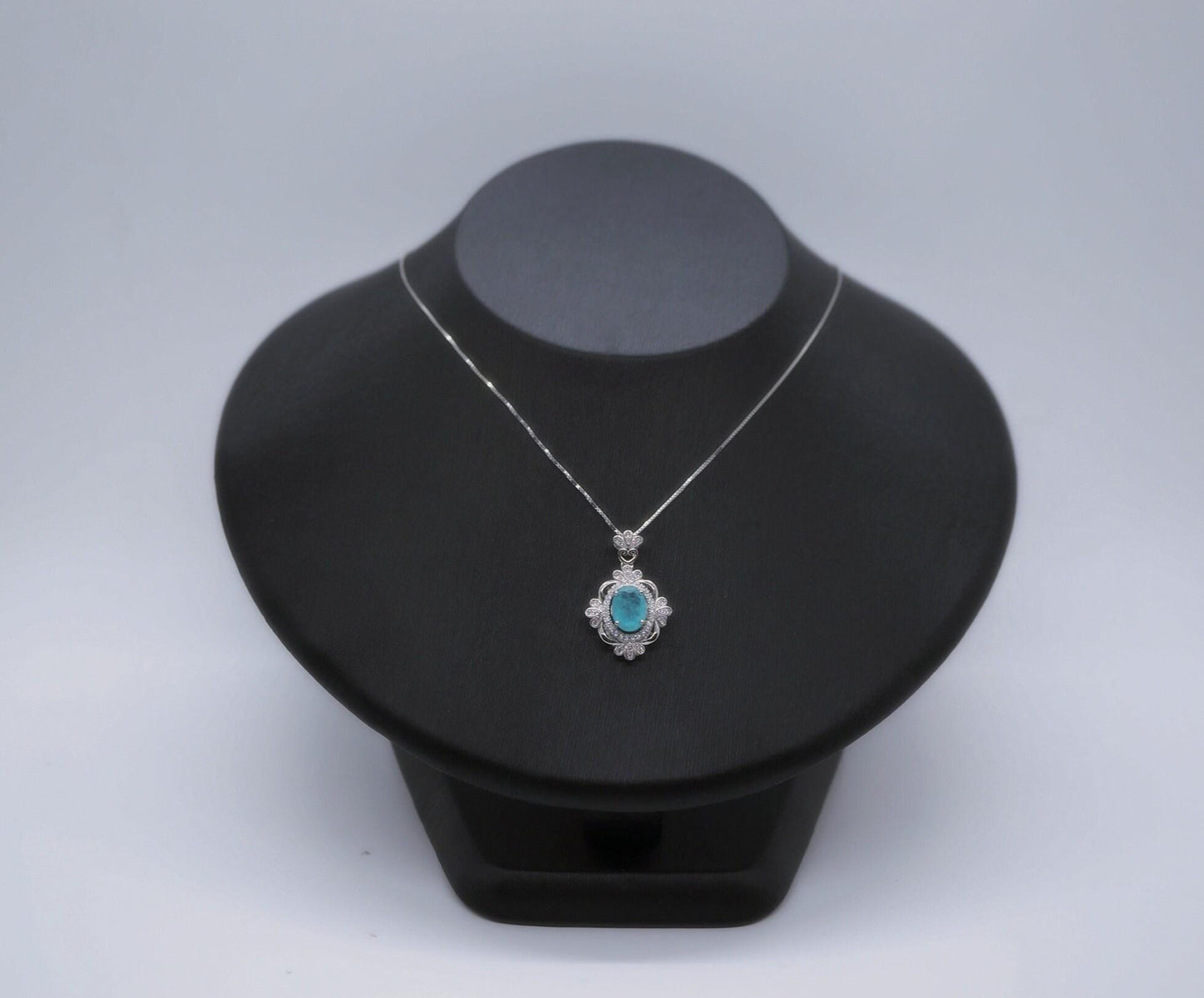 Paraiba Tourmaline Necklace - 18KGP @ Sterling Silver - Royal Flower Blue Gemstone Necklace - Green Paraiba Pendant #539