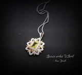 Spirit Flower Genuine Peridot Necklace White Gold coated Sterling Silver Gemstone Gold Rectangle Peridot Pendant Goddess Athena Jewelry #764