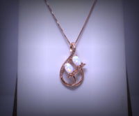 Opal Necklace - 18kGP @ Sterling Silver - Rose Gold - Created White Opal Necklace - Double Oval Opal Leaf Style #127